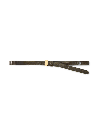 Veronica Beard | Dash Croc-Embossed Crocodile Belt in Green Cypress Cypress