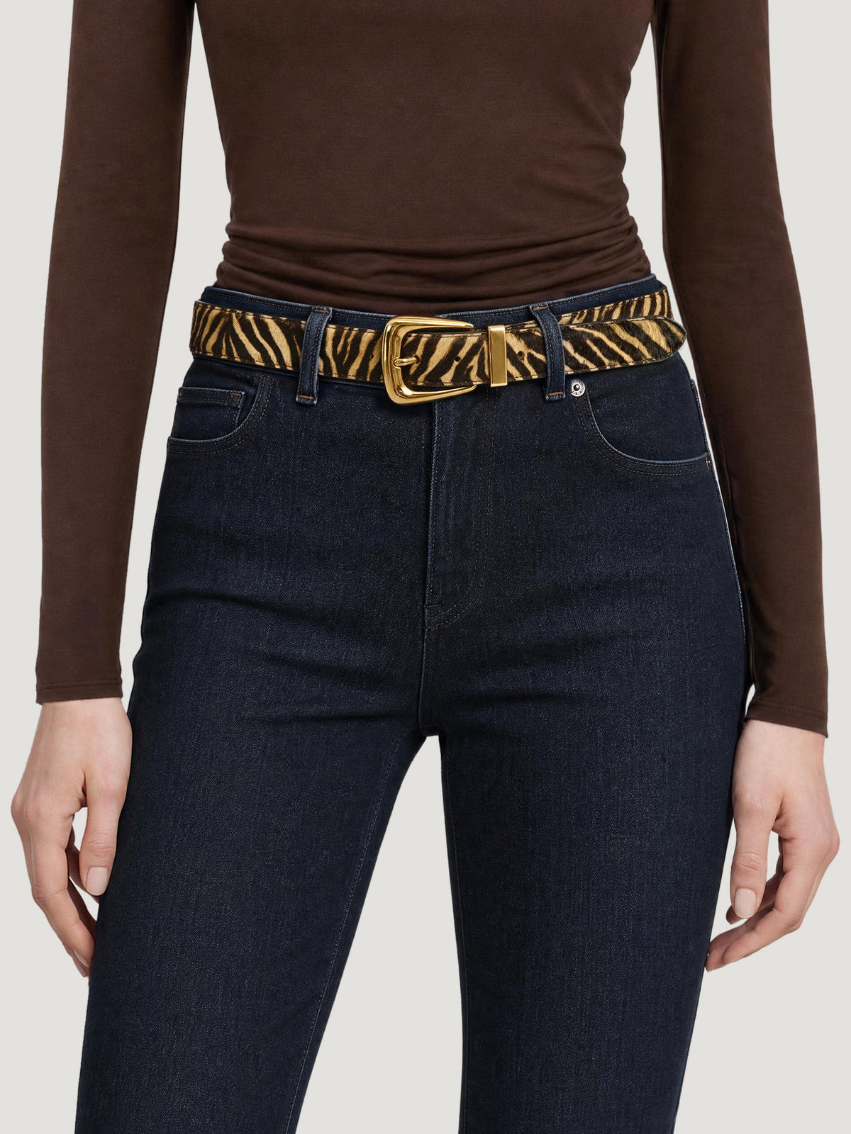 Veronica Beard | Arch Calf Hair Belt in Zebra Print Tan Multi