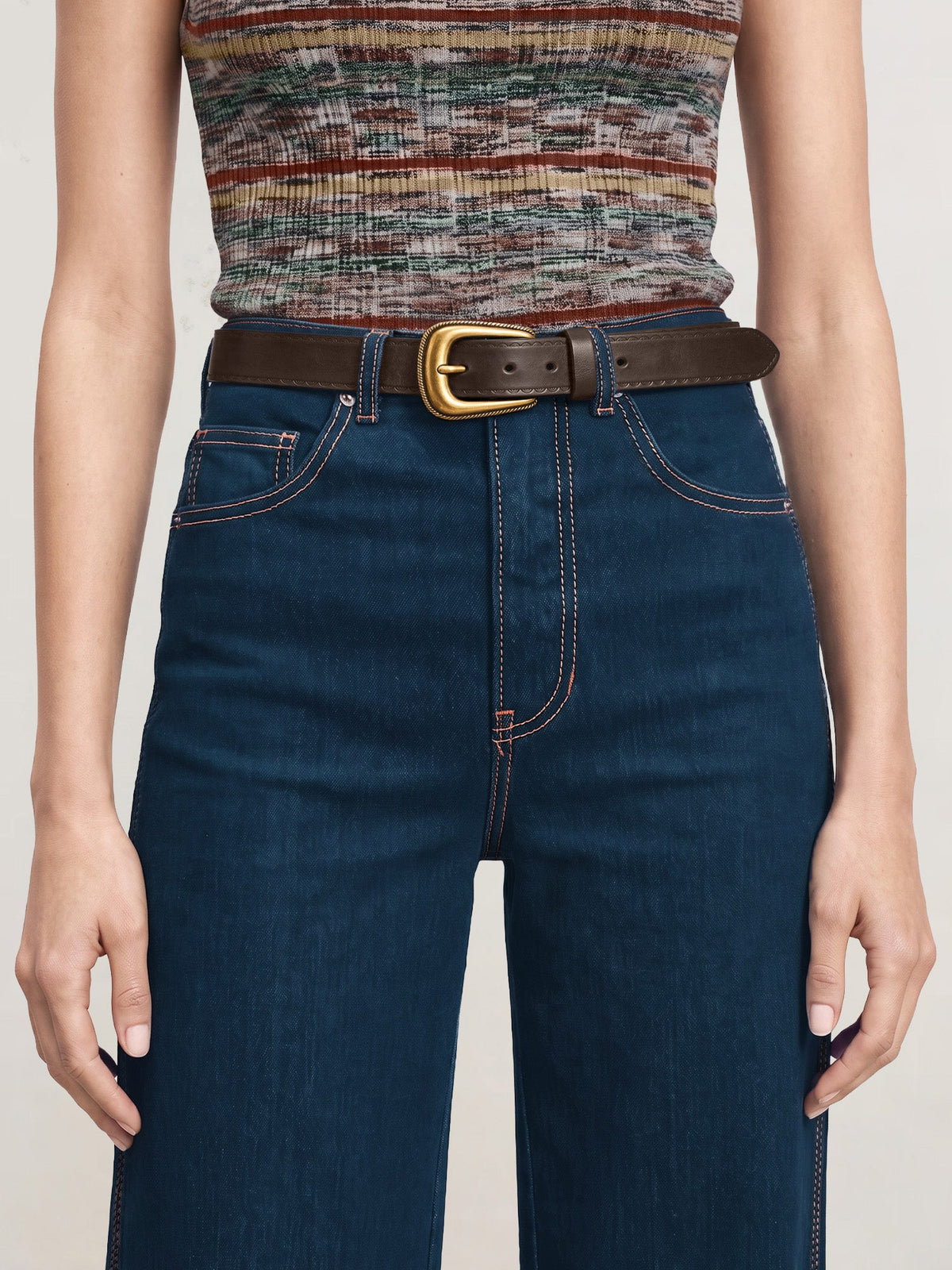 Veronica Beard | The Trailblazer Arch Belt in Brown Leather Whiskey Whiskey