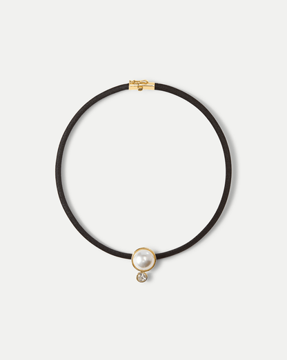 Veronica Beard | Pearl Pendant Cord Necklace in Pearl/Black Pearl/Black