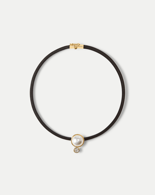 Veronica Beard | Pearl Pendant Cord Necklace in Pearl/Black Pearl/Black