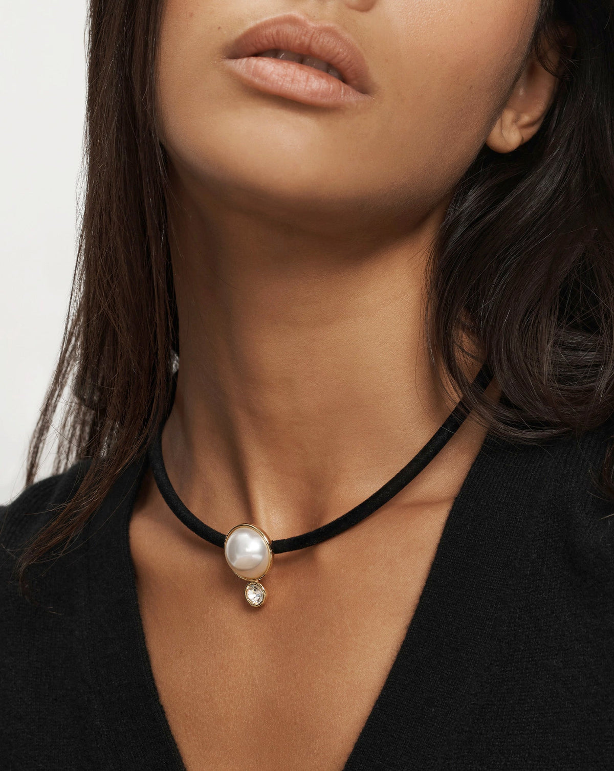 Veronica Beard | Pearl Pendant Cord Necklace in Pearl/Black Pearl/Black