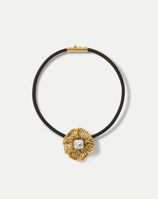 Veronica Beard | Floral Pendant Cord Necklace in Gold Gold