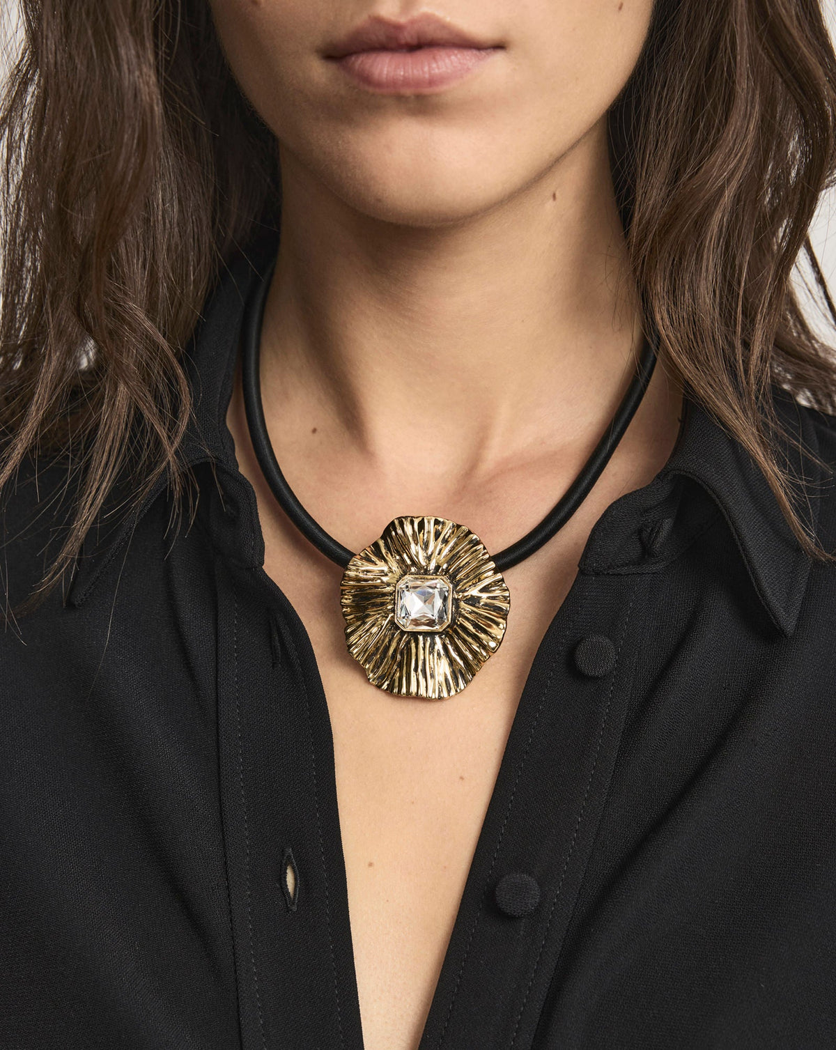 Veronica Beard | Floral Pendant Cord Necklace in Gold Gold