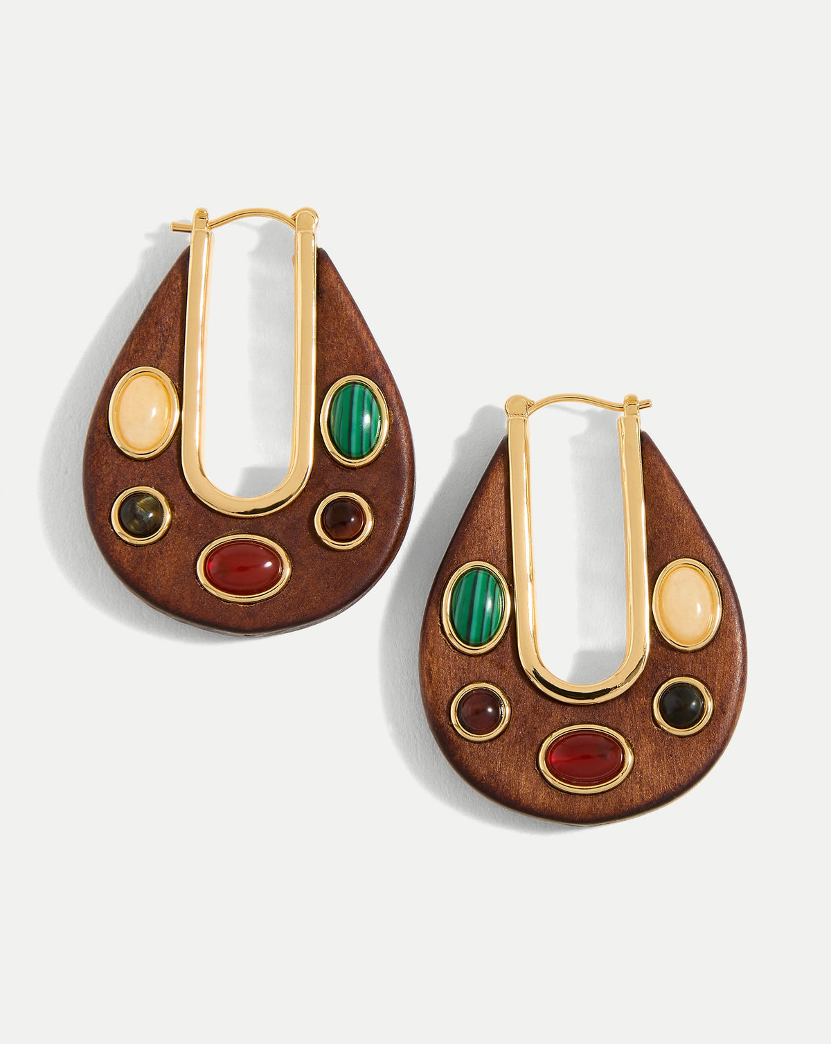 Veronica Beard | Wood Embellished Drop Hoop in Brown Multi Brown Multi