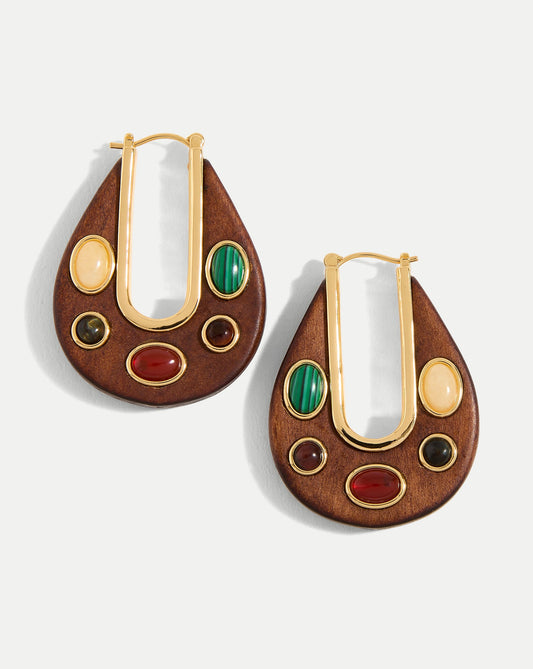 Veronica Beard | Wood Embellished Drop Hoop in Brown Multi Brown Multi