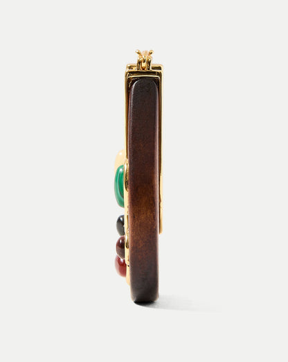 Veronica Beard | Wood Embellished Drop Hoop in Brown Multi Brown Multi