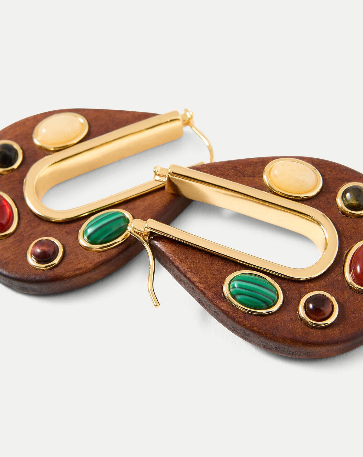 Veronica Beard | Wood Embellished Drop Hoop in Brown Multi Brown Multi