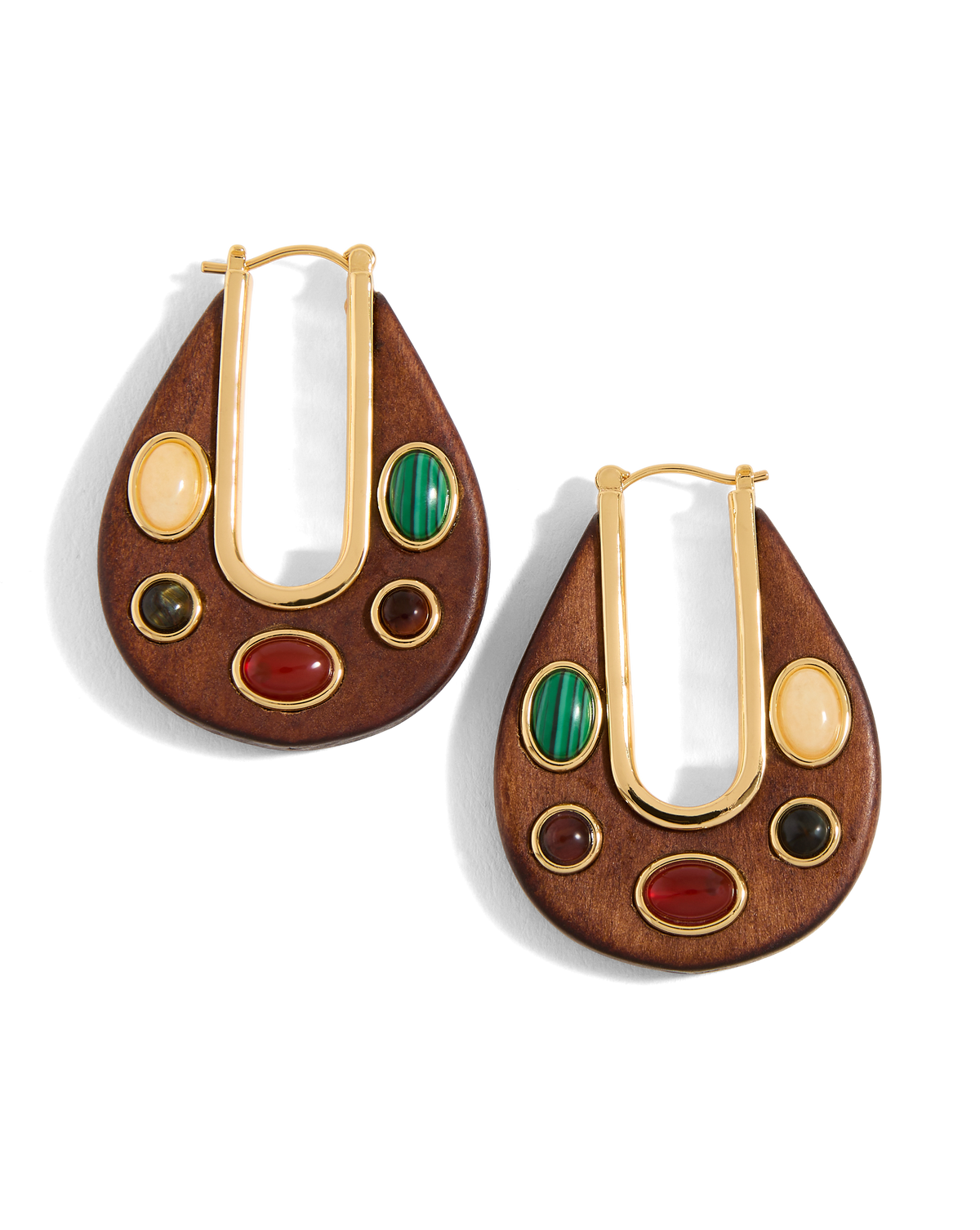 Veronica Beard | Wood Embellished Drop Hoop in Brown Multi Brown Multi
