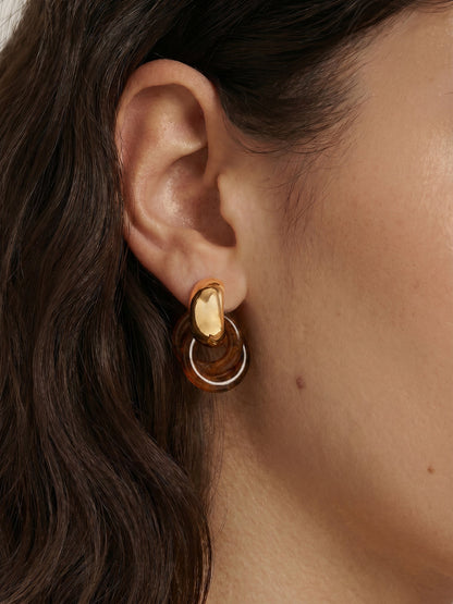 Veronica Beard | Resin Link Drop Hoop Earring in Brown Gold/Brown