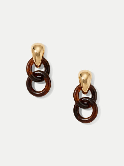Veronica Beard | Resin Link Drop Hoop Earring in Brown Gold/Brown
