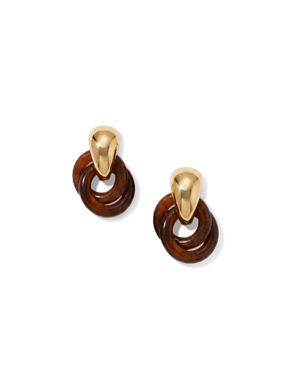 Veronica Beard | Resin Link Drop Hoop Earring in Brown Gold/Brown