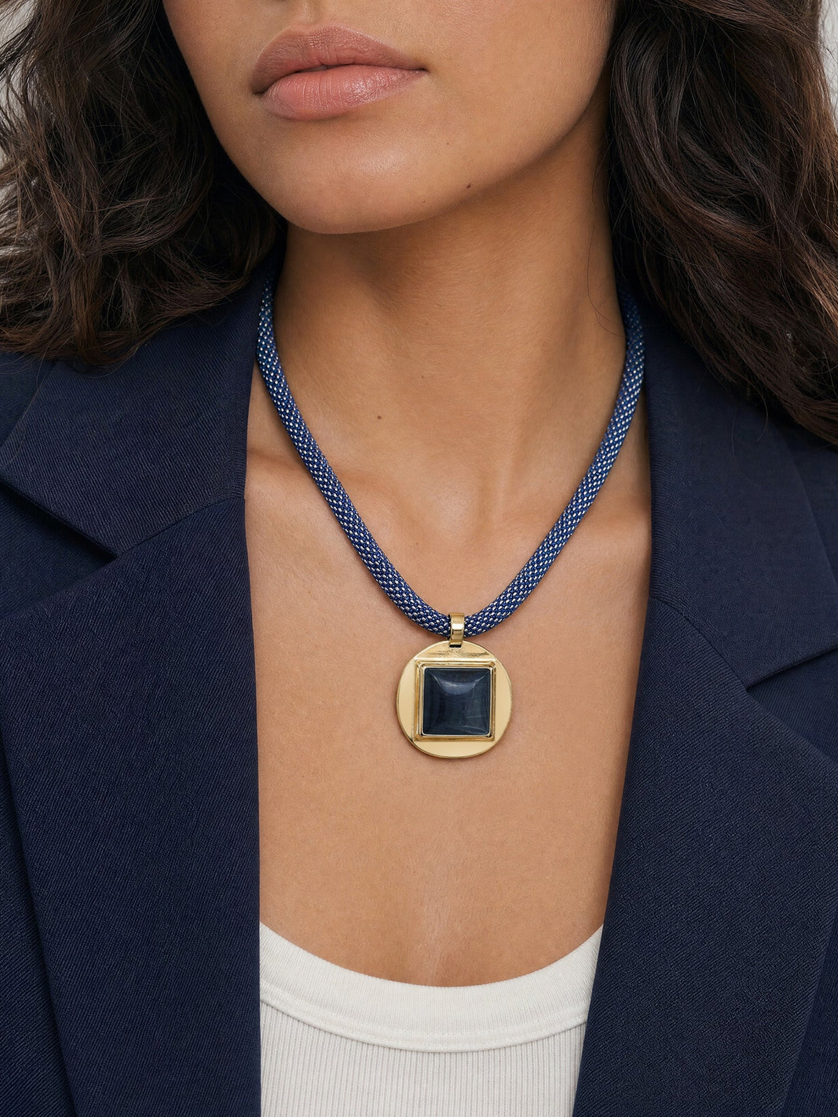 Veronica Beard | Tiger’s Eye Beaded Necklace in Blue Blue