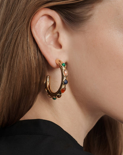 Veronica Beard | Cabochon Embellished Hoop in Gold Multi Gold Multi