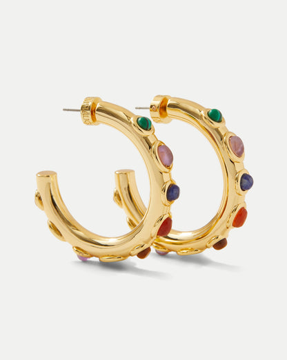 Veronica Beard | Cabochon Embellished Hoop in Gold Multi Gold Multi