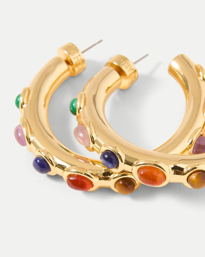 Veronica Beard | Cabochon Embellished Hoop in Gold Multi Gold Multi