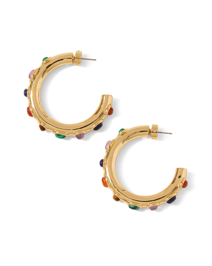 Veronica Beard | Cabochon Embellished Hoop in Gold Multi Gold Multi