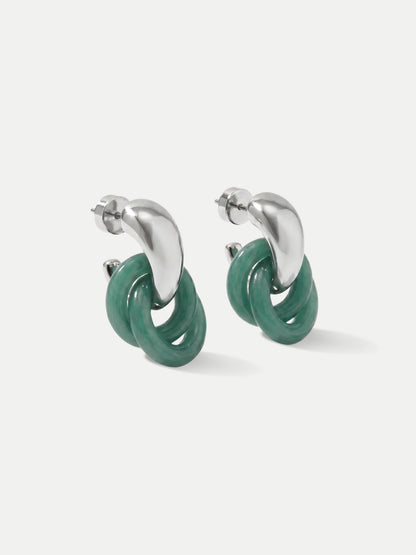 Veronica Beard | Resin Link Drop Hoop Earring in Green/Silver Green/Silver
