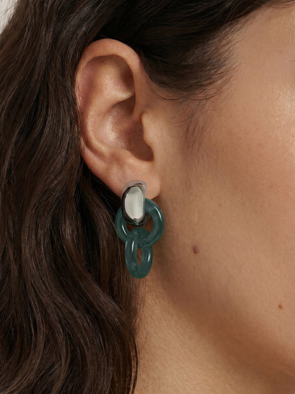 Veronica Beard | Resin Link Drop Hoop Earring in Green/Silver Green/Silver