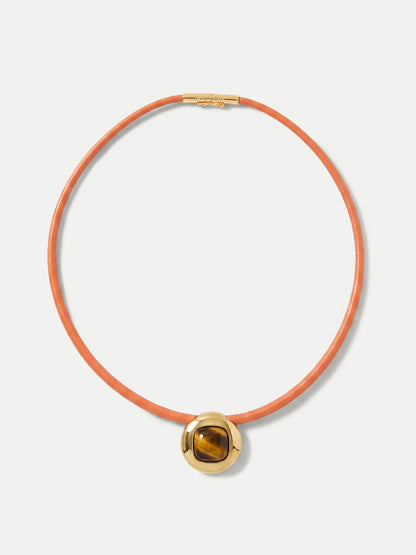 Veronica Beard | Tiger’s Eye Leather Cord Necklace in Brown Orange/Brown