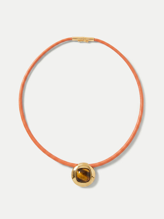Veronica Beard | Tiger’s Eye Leather Cord Necklace in Brown Orange/Brown