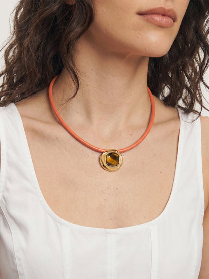 Veronica Beard | Tiger’s Eye Leather Cord Necklace in Brown Orange/Brown