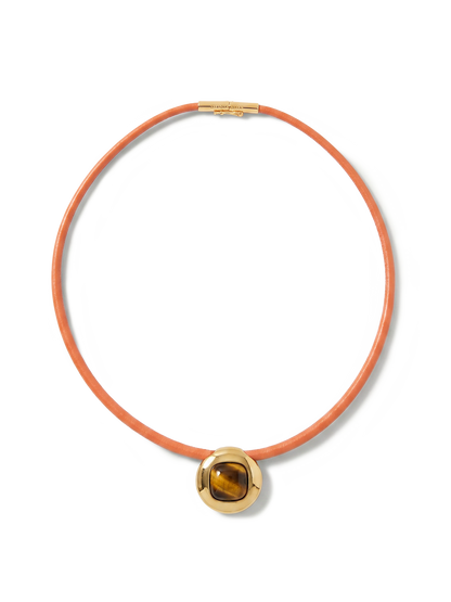 Veronica Beard | Tiger’s Eye Leather Cord Necklace in Brown Orange/Brown