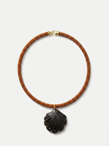 Veronica Beard | Scallop Shell Beaded Necklace in Brown/Black Brown/Black