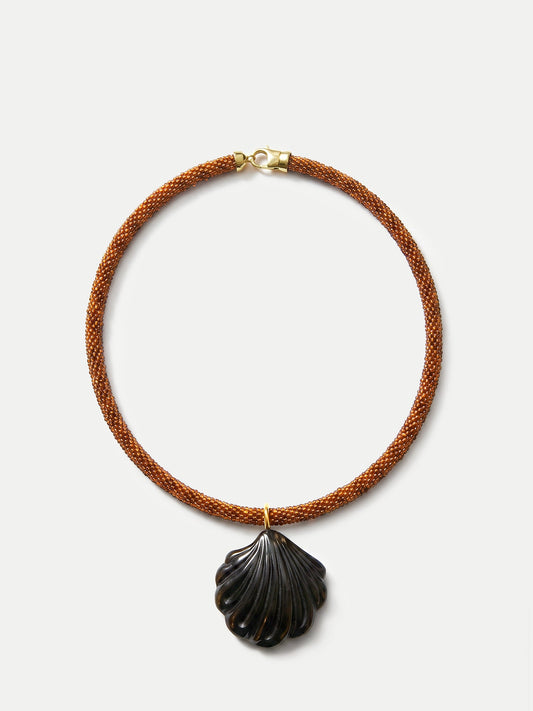 Veronica Beard | Scallop Shell Beaded Necklace in Brown/Black Brown/Black