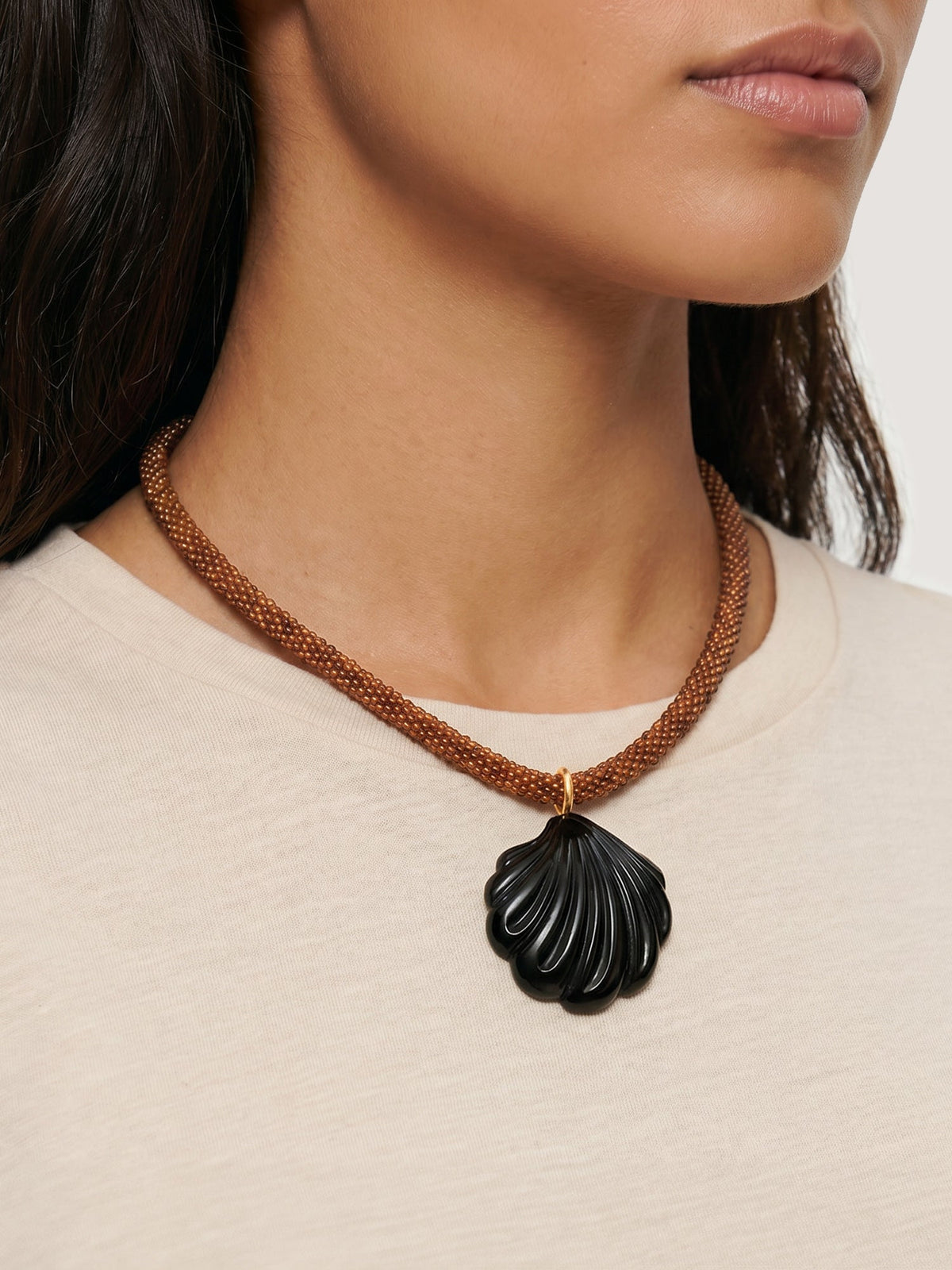 Veronica Beard | Scallop Shell Beaded Necklace in Brown/Black Brown/Black