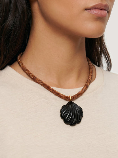Veronica Beard | Scallop Shell Beaded Necklace in Brown/Black Brown/Black