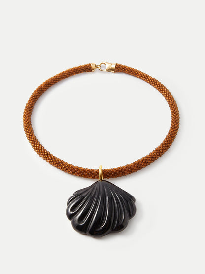 Veronica Beard | Scallop Shell Beaded Necklace in Brown/Black Brown/Black