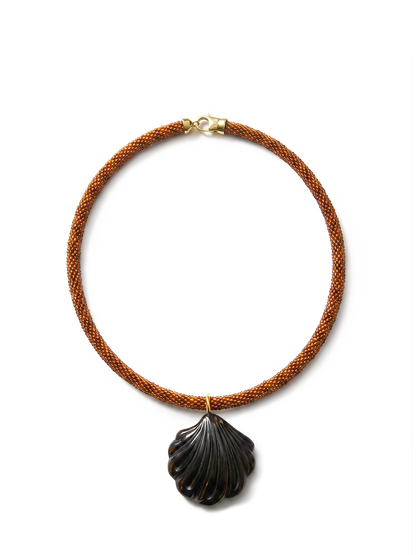 Veronica Beard | Scallop Shell Beaded Necklace in Brown/Black Brown/Black
