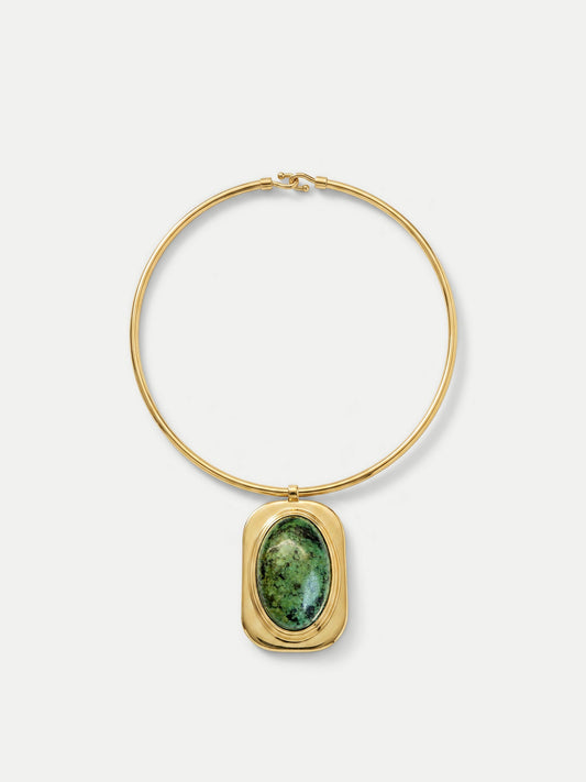 Veronica Beard | Turquoise Cabochon Collar Necklace in Gold/Green Gold/Green