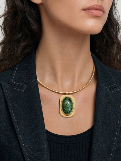 Veronica Beard | Turquoise Cabochon Collar Necklace in Gold/Green Gold/Green