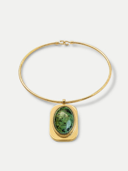 Veronica Beard | Turquoise Cabochon Collar Necklace in Gold/Green Gold/Green