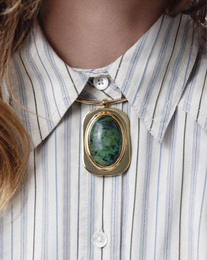 Veronica Beard | Turquoise Cabochon Collar Necklace in Gold/Green Gold/Green