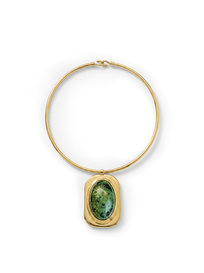 Veronica Beard | Turquoise Cabochon Collar Necklace in Gold/Green Gold/Green