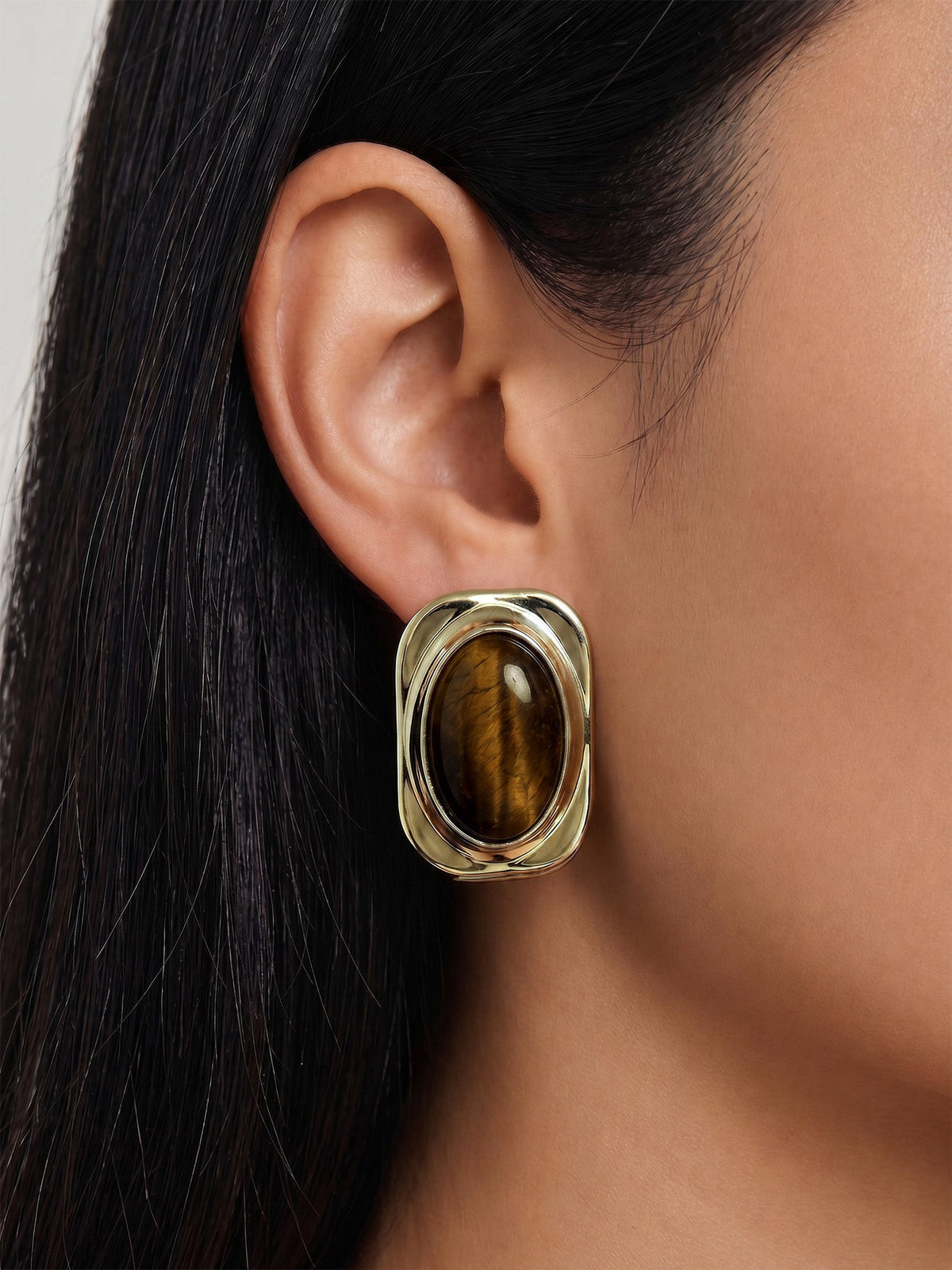 Veronica Beard | Tiger’s Eye Post Earring in Gold/Brown Gold/Brown