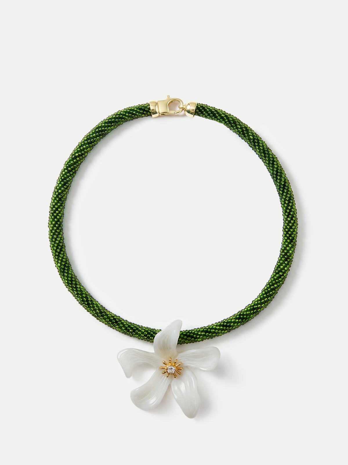 Veronica Beard | Flower Pendant Beaded Necklace in Green/White Green/White