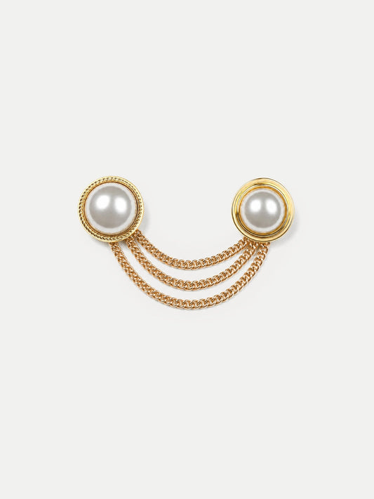 Veronica Beard | Pearl Chain Brooch in Gold/Pearl Gold/Pearl