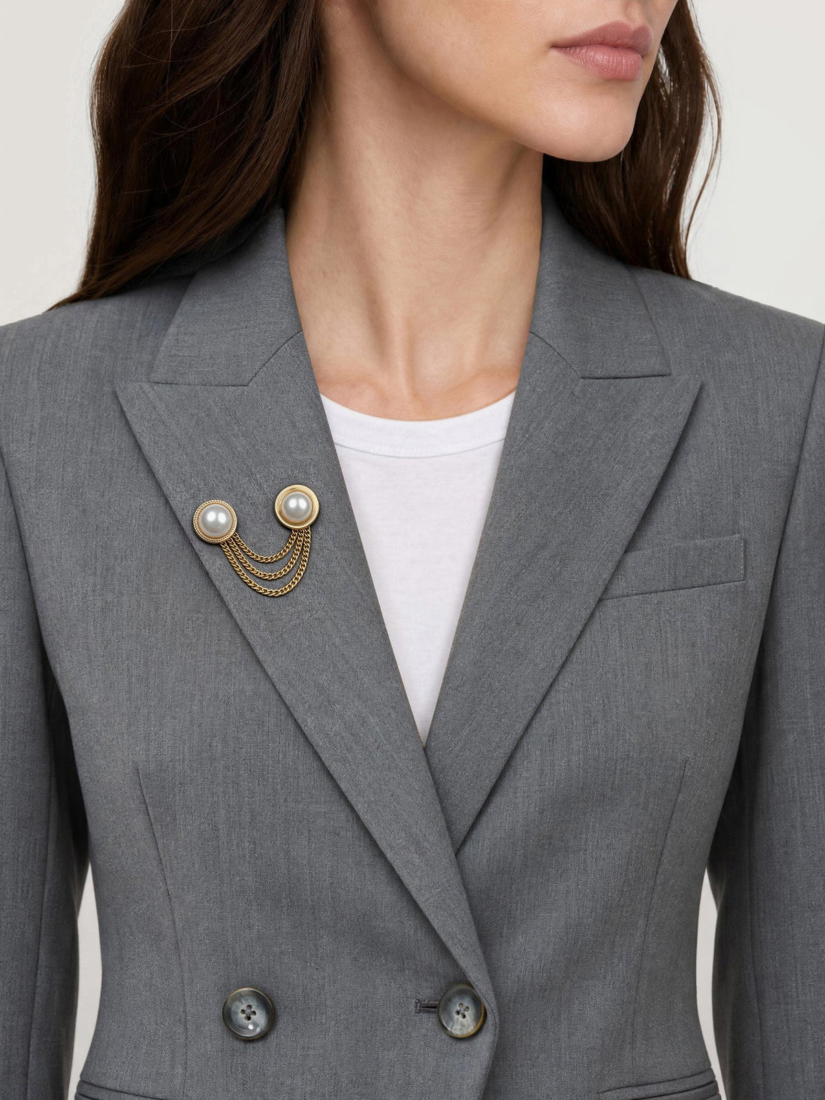 Veronica Beard | Pearl Chain Brooch in Gold/Pearl Gold/Pearl