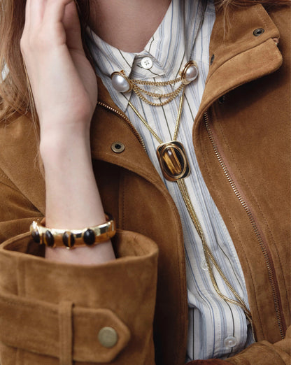 Veronica Beard | Pearl Chain Brooch in Gold/Pearl Gold/Pearl