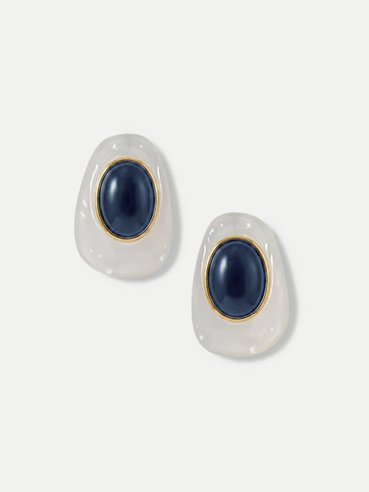 Veronica Beard | Tiger’s Eye Cabochon Earring in White/Blue White/Blue