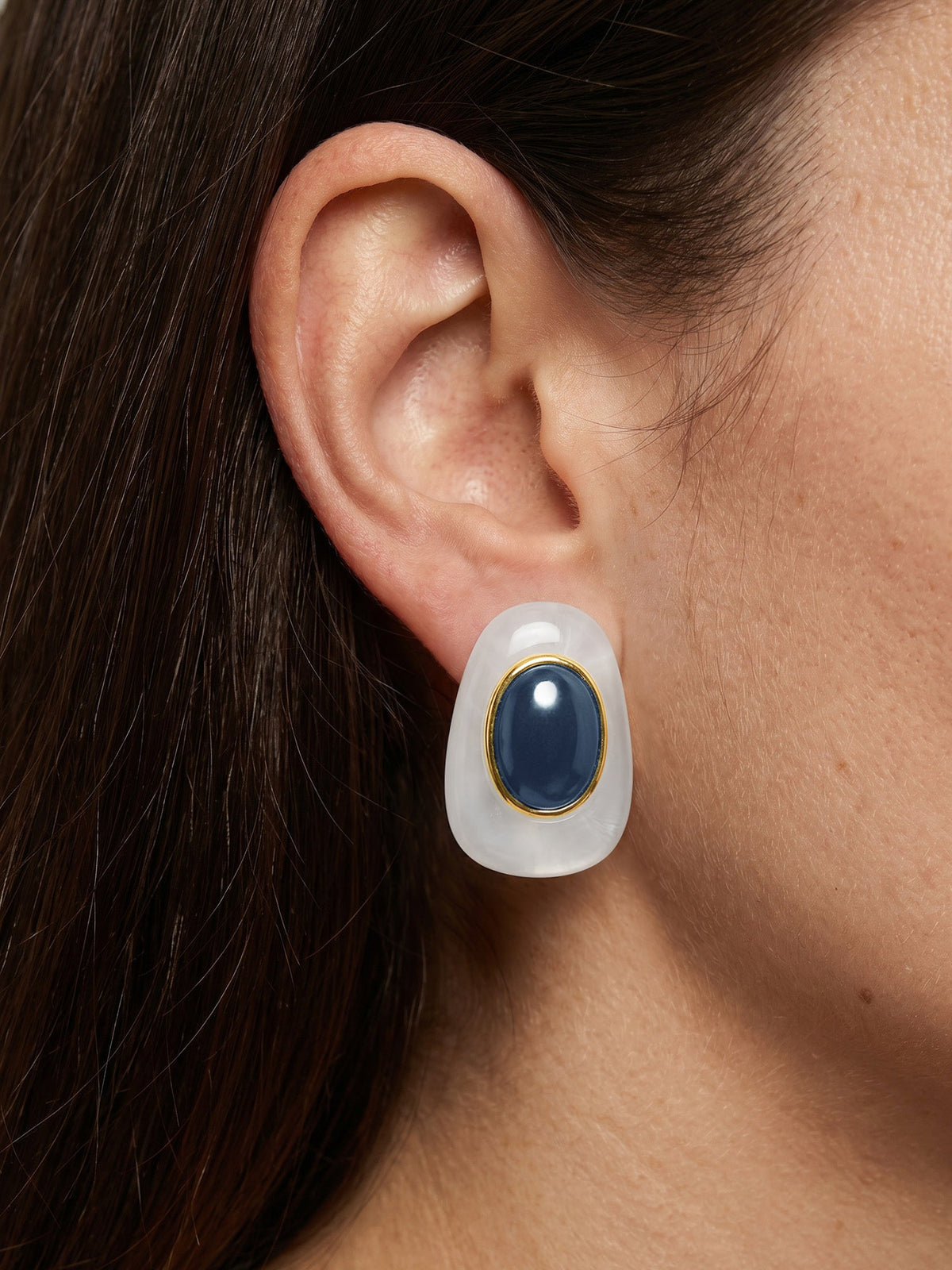 Veronica Beard | Tiger’s Eye Cabochon Earring in White/Blue White/Blue