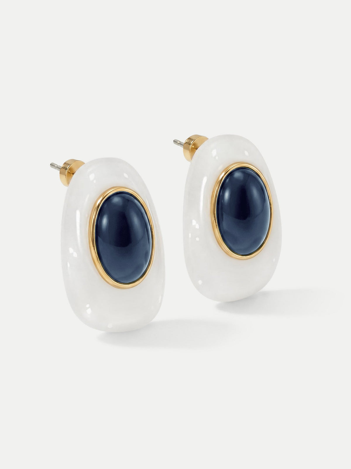 Veronica Beard | Tiger’s Eye Cabochon Earring in White/Blue White/Blue