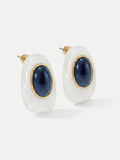 Veronica Beard | Tiger’s Eye Cabochon Earring in White/Blue White/Blue