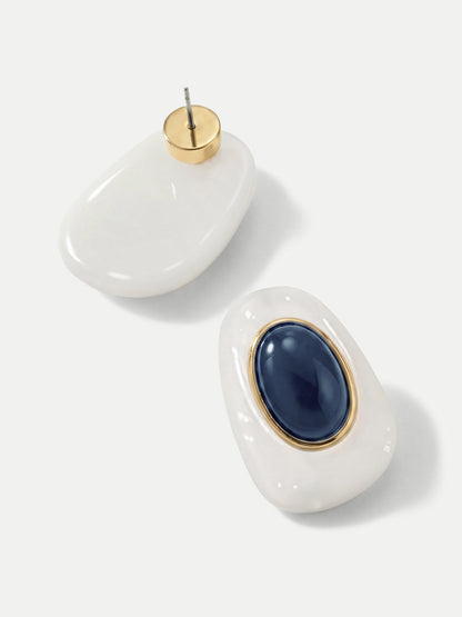 Veronica Beard | Tiger’s Eye Cabochon Earring in White/Blue White/Blue