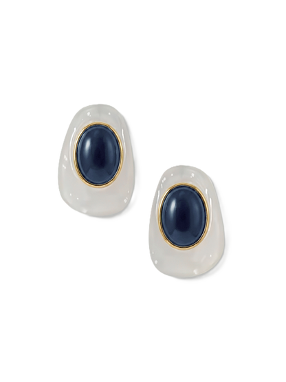 Veronica Beard | Tiger’s Eye Cabochon Earring in White/Blue White/Blue