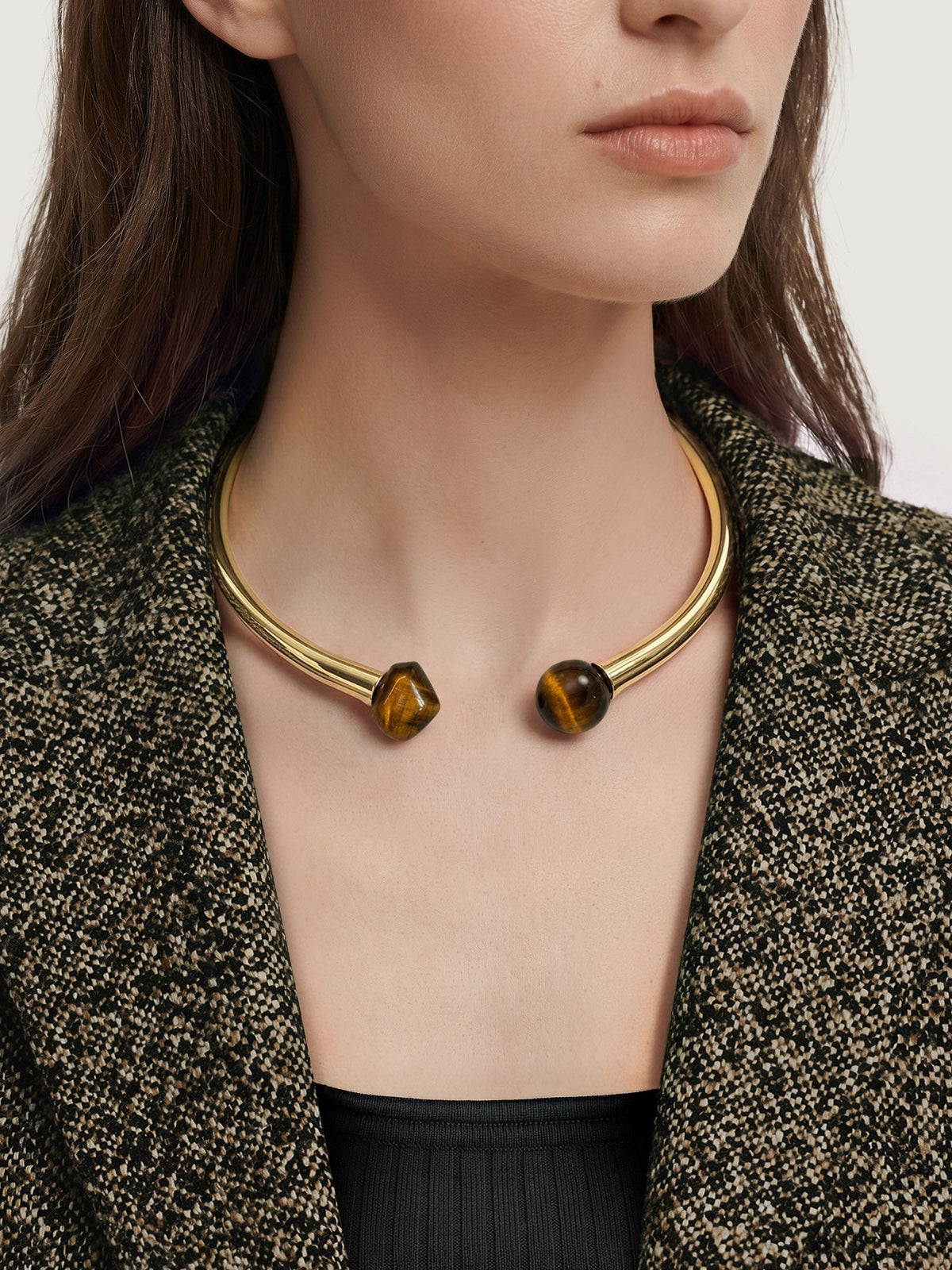 Veronica Beard | Tiger’s Eye Open Collar Necklace in Gold/Brown Gold/Brown